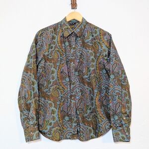 Mens RalphLauren Brown Paisley Cotton ButtonDown Shirt Luxury Maximalism Wedding